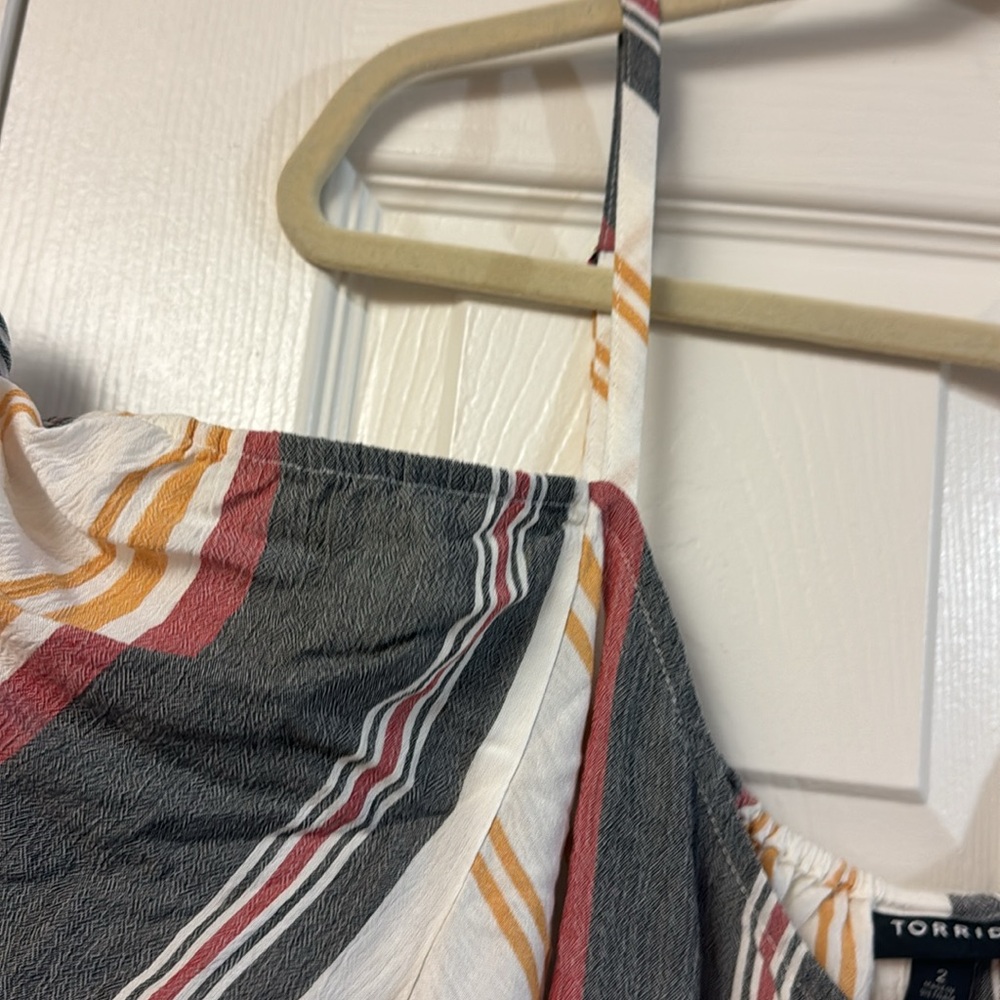 Torrid cream navy red striped boho off the shoulder  button summer top XXL - Picture 7 of 10